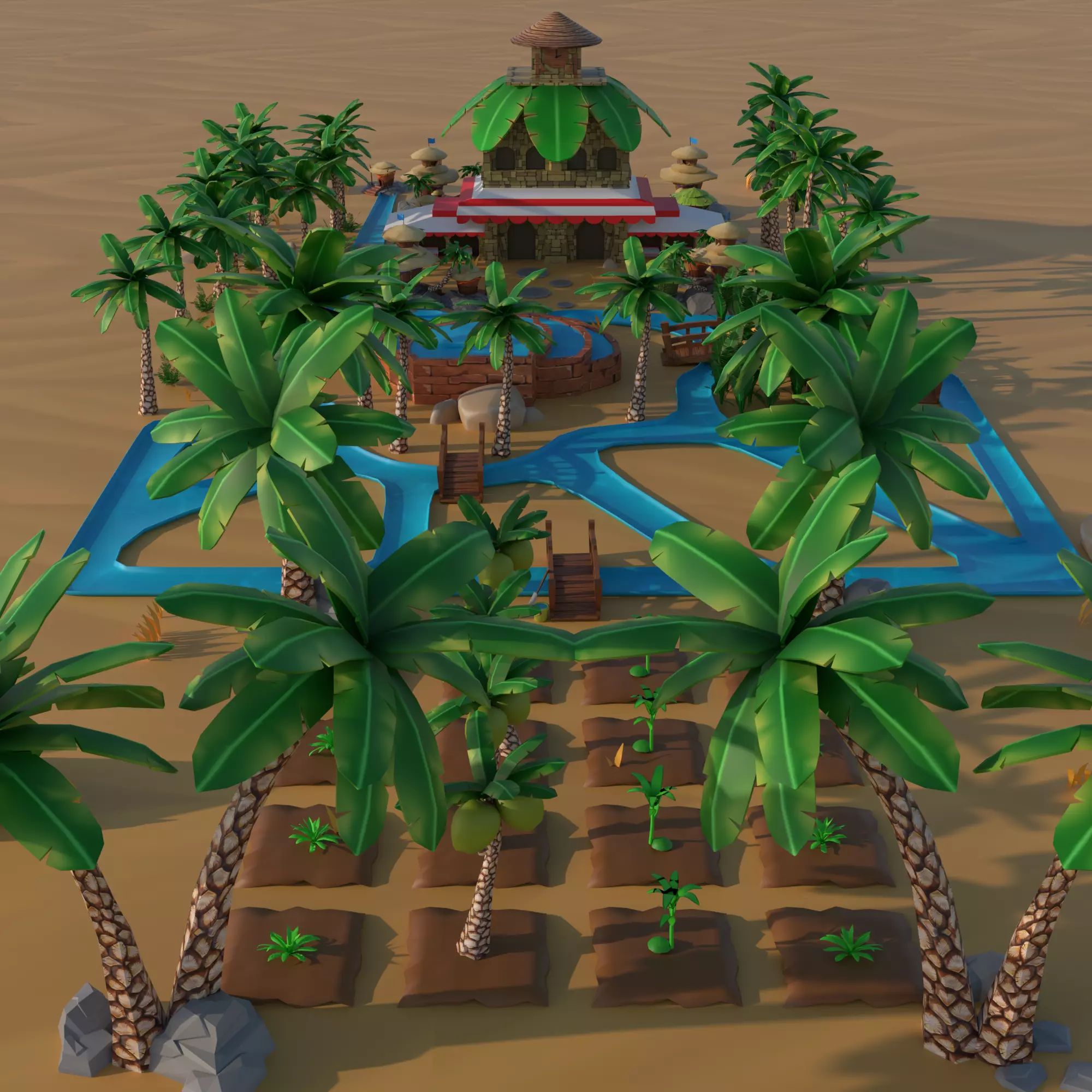 Coco Oasis Village  Stylized 3D Environment Pack Low-poly 3D model_0