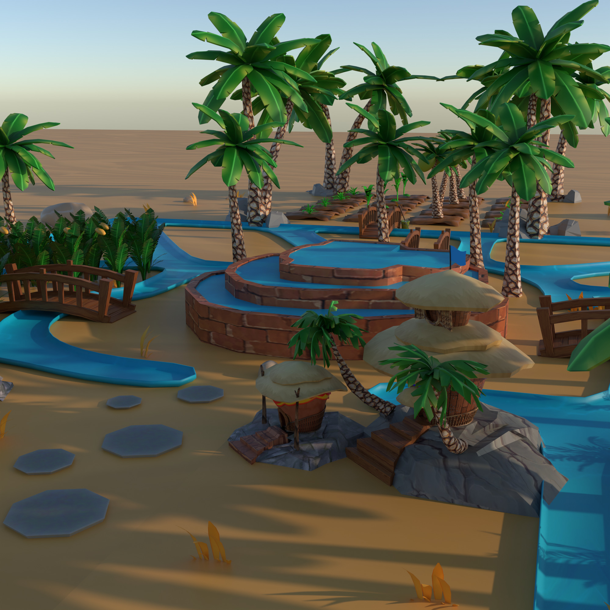 Coco Oasis Village  Stylized 3D Environment Pack Low-poly 3D model_5
