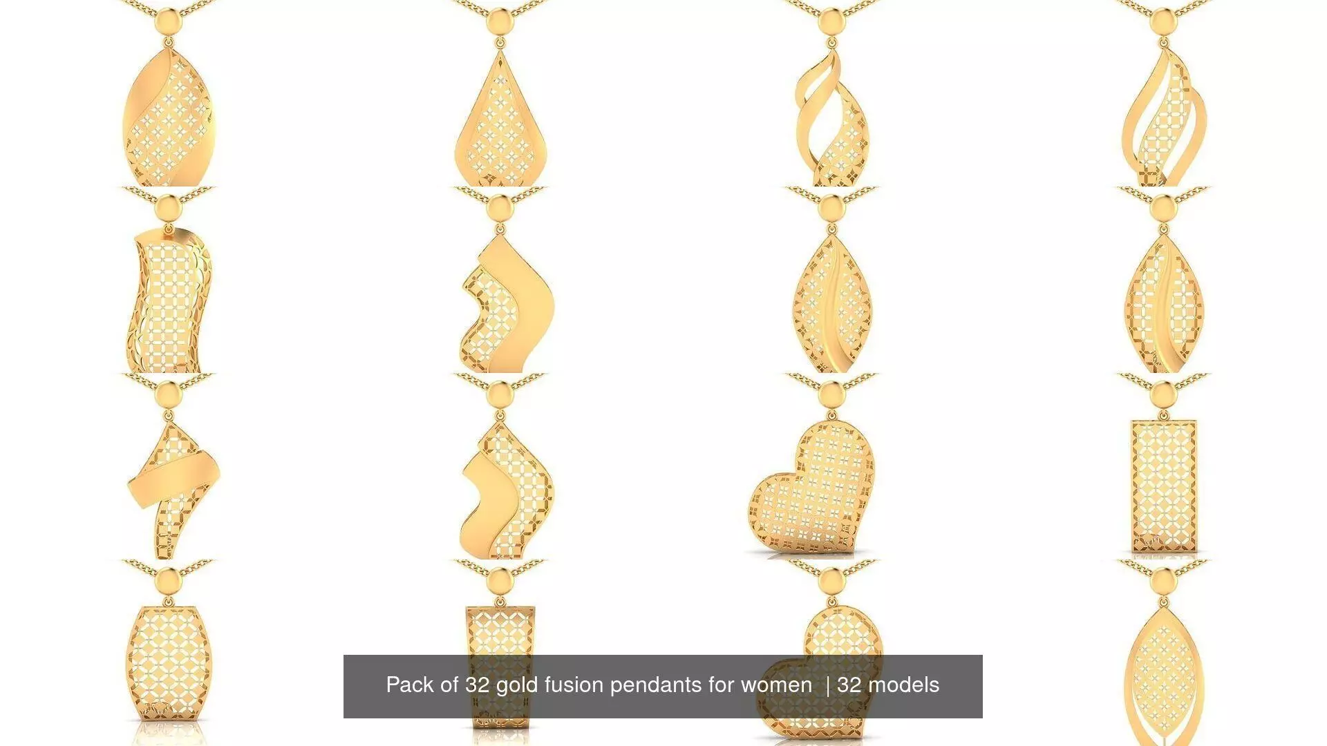 Pack of 32 gold fusion pendants for women 3D Model Collection_0