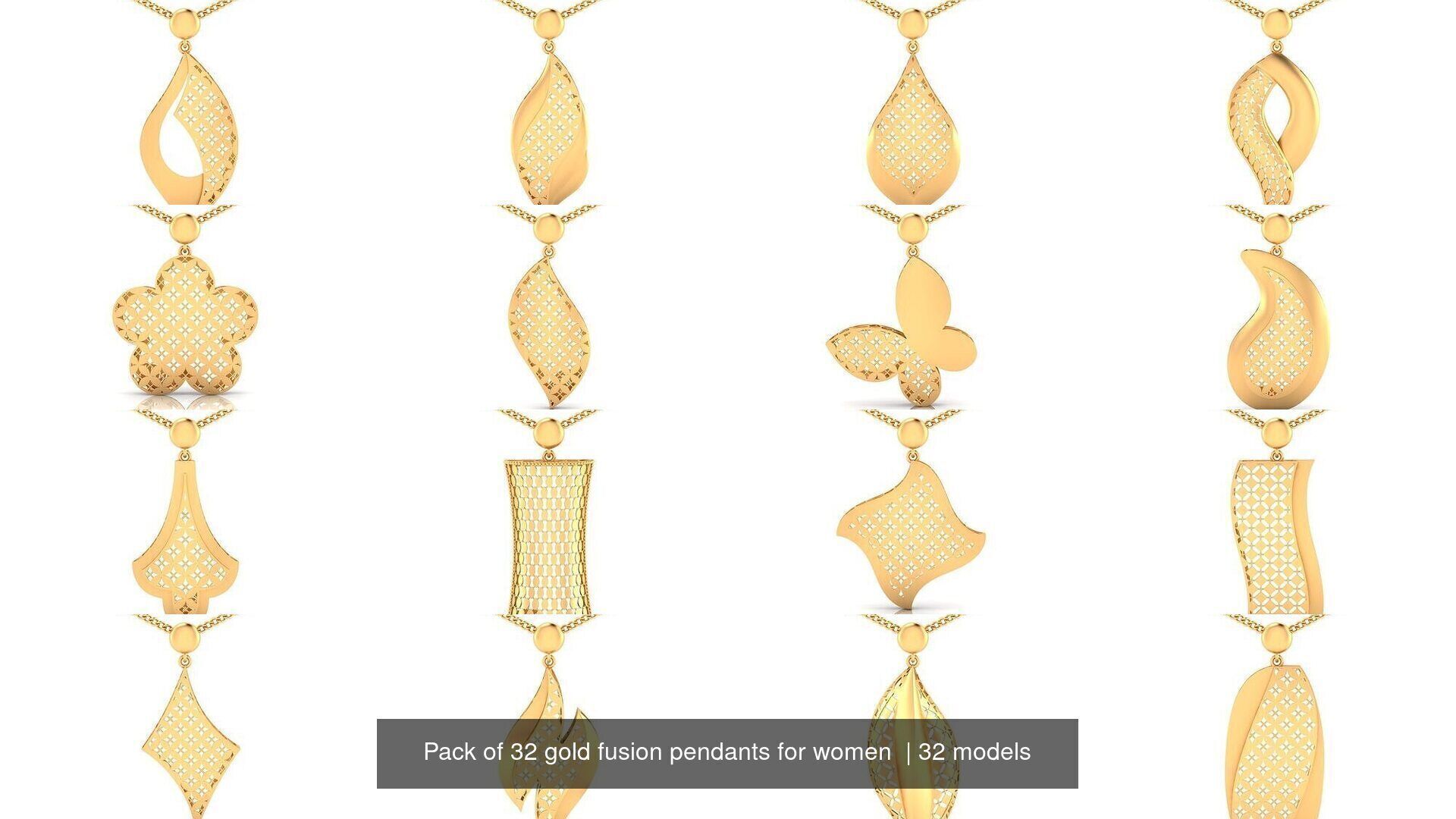 Pack of 32 gold fusion pendants for women 3D Model Collection_34