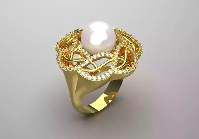 woman pearl diamond ring pr0026