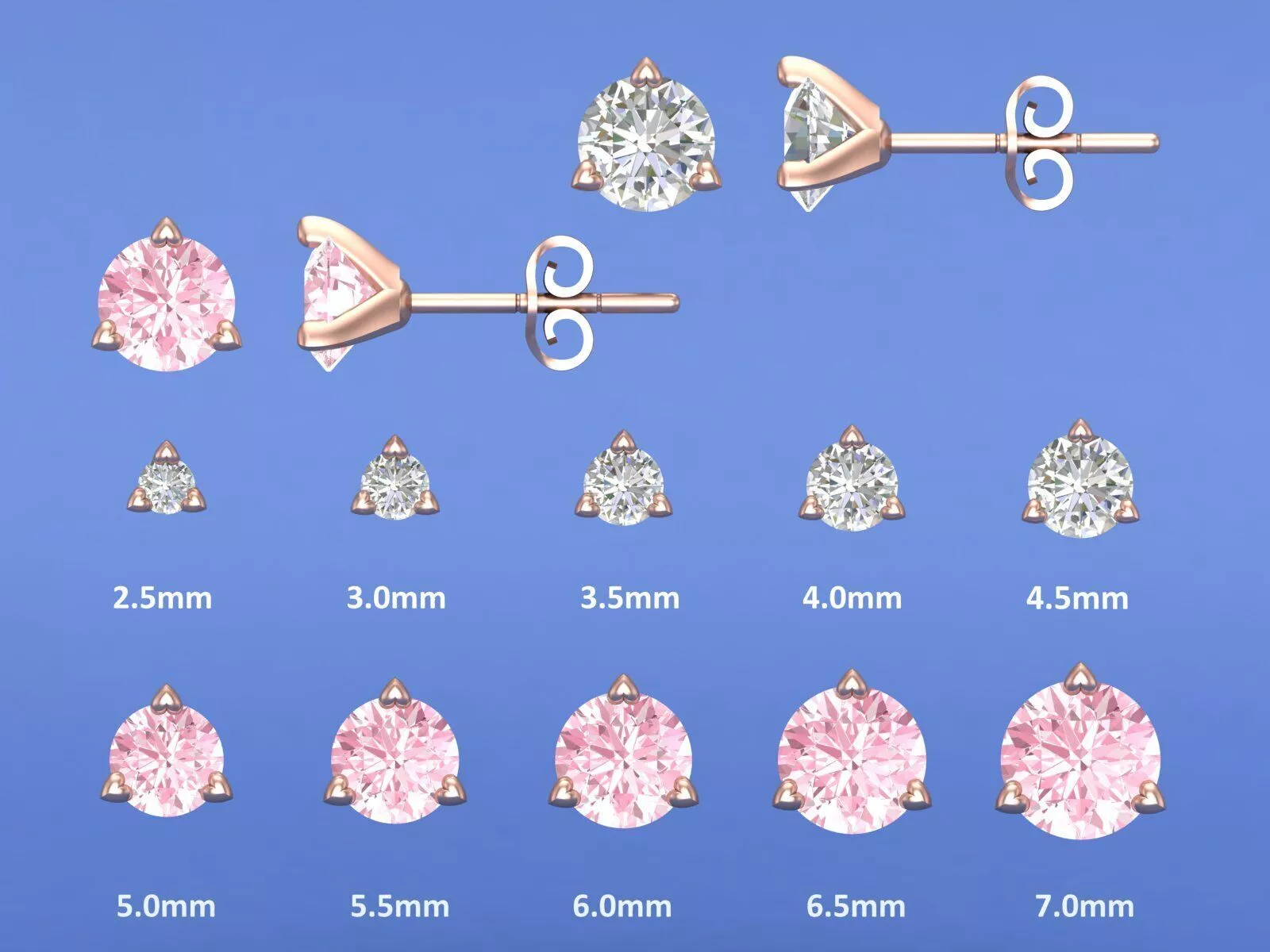 3-Prong Heart-Shaped Prong Round Diamond Stud Earring CAD 3D print model
