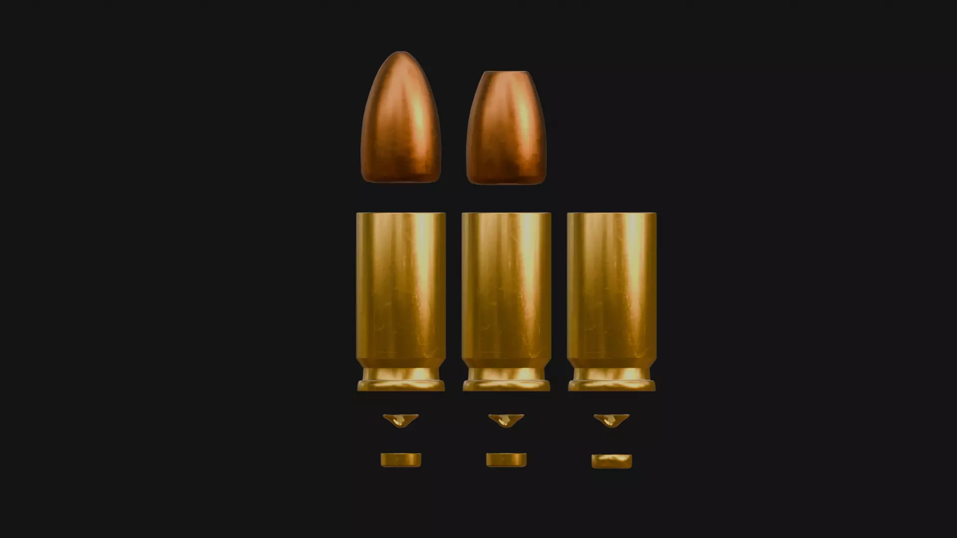 Bullets 3D Model Hollow Point FMJ and Fired 3D model_0