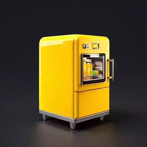 Stylized Yellow Display Fridge 3D Model Retro Glass Refrigerator