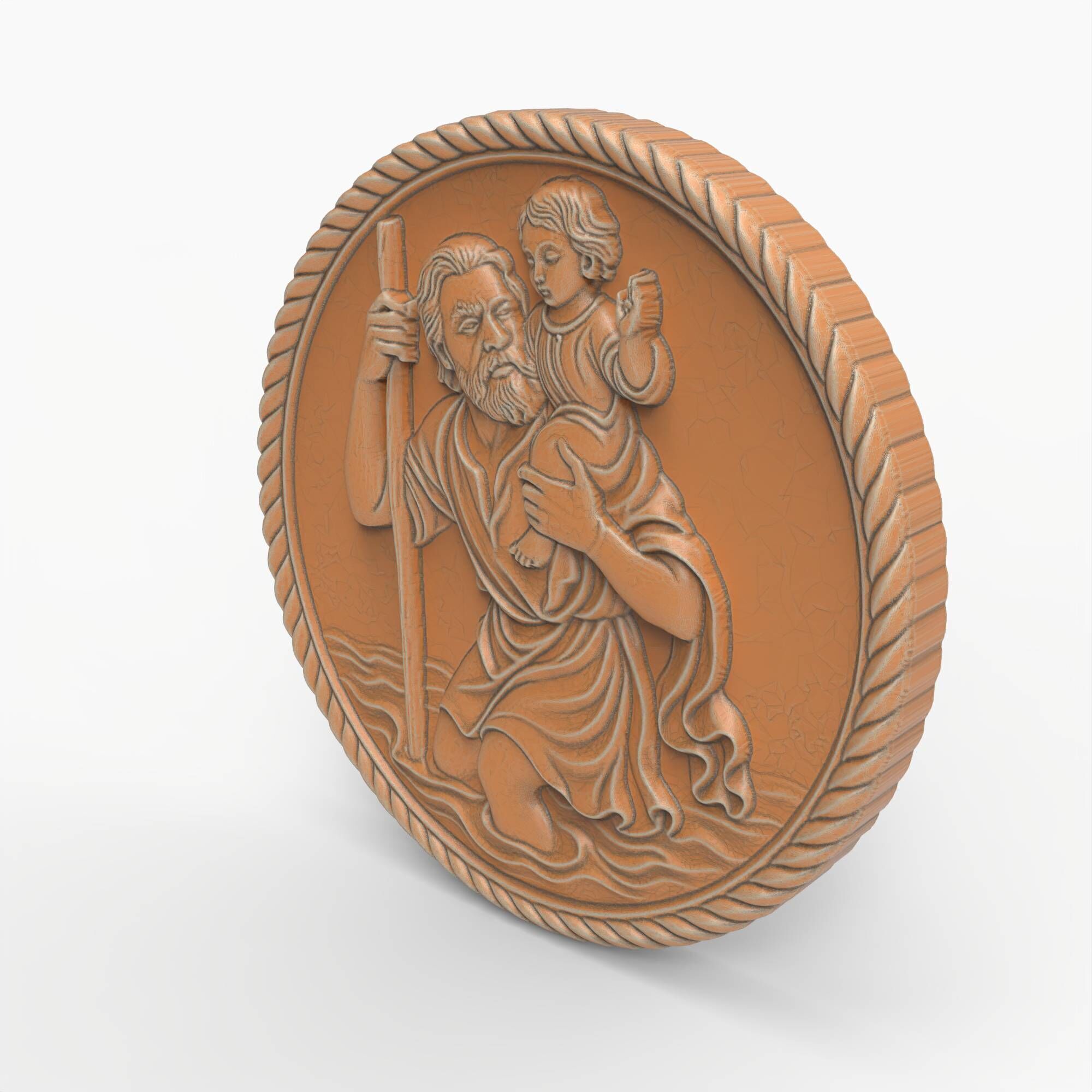 Saint Christopher Medallion Religious Plaque Relief Coin 3D print model_2