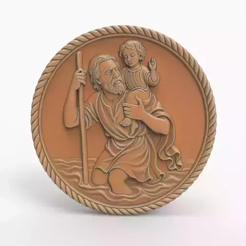 Saint Christopher Medallion Religious Plaque Relief Coin 3D print model