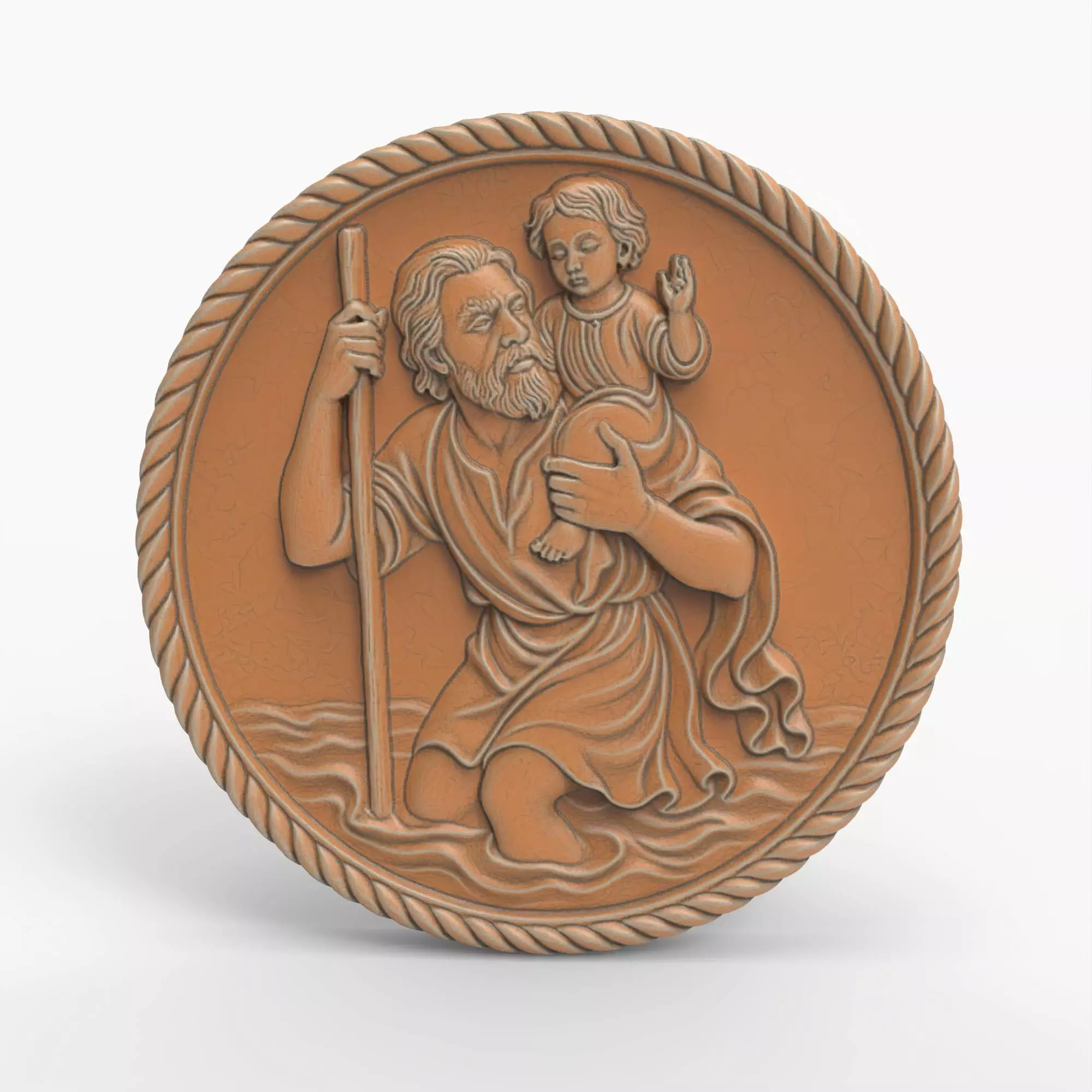 Saint Christopher Medallion Religious Plaque Relief Coin 3D print model_0