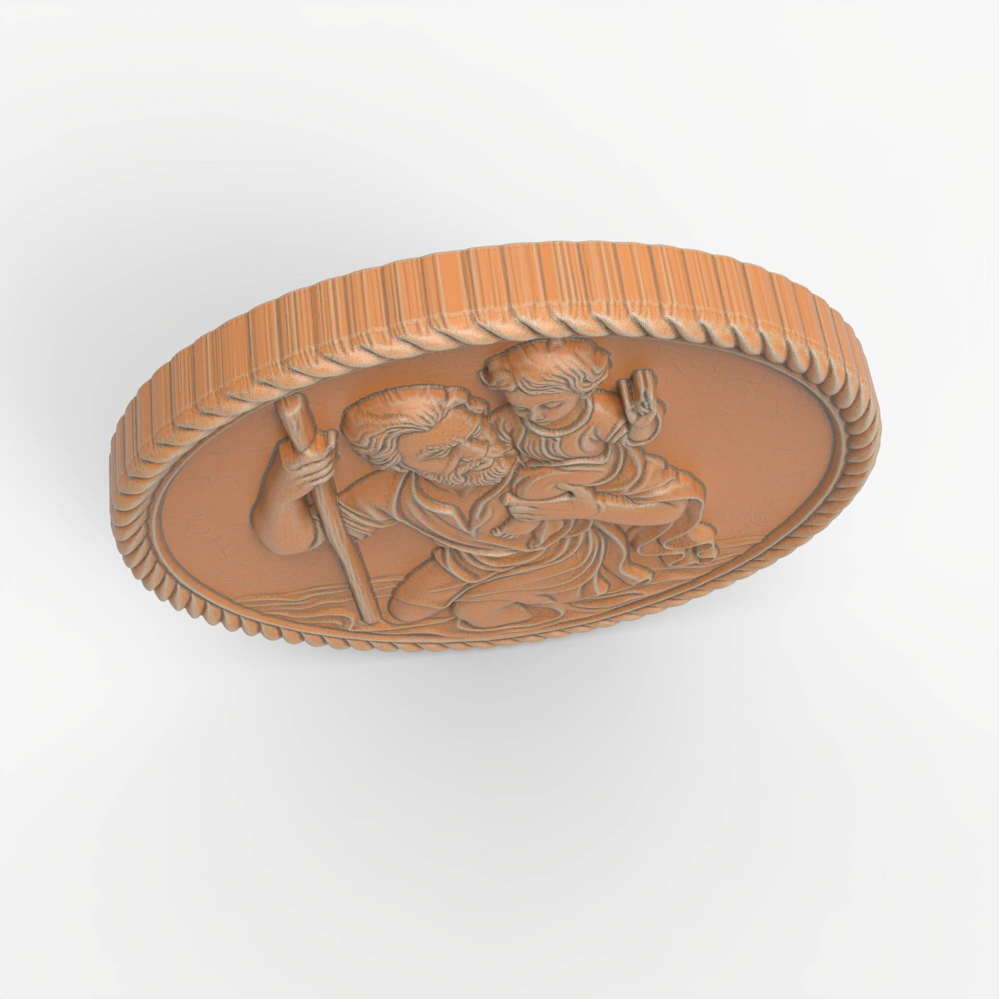 Saint Christopher Medallion Religious Plaque Relief Coin 3D print model_6