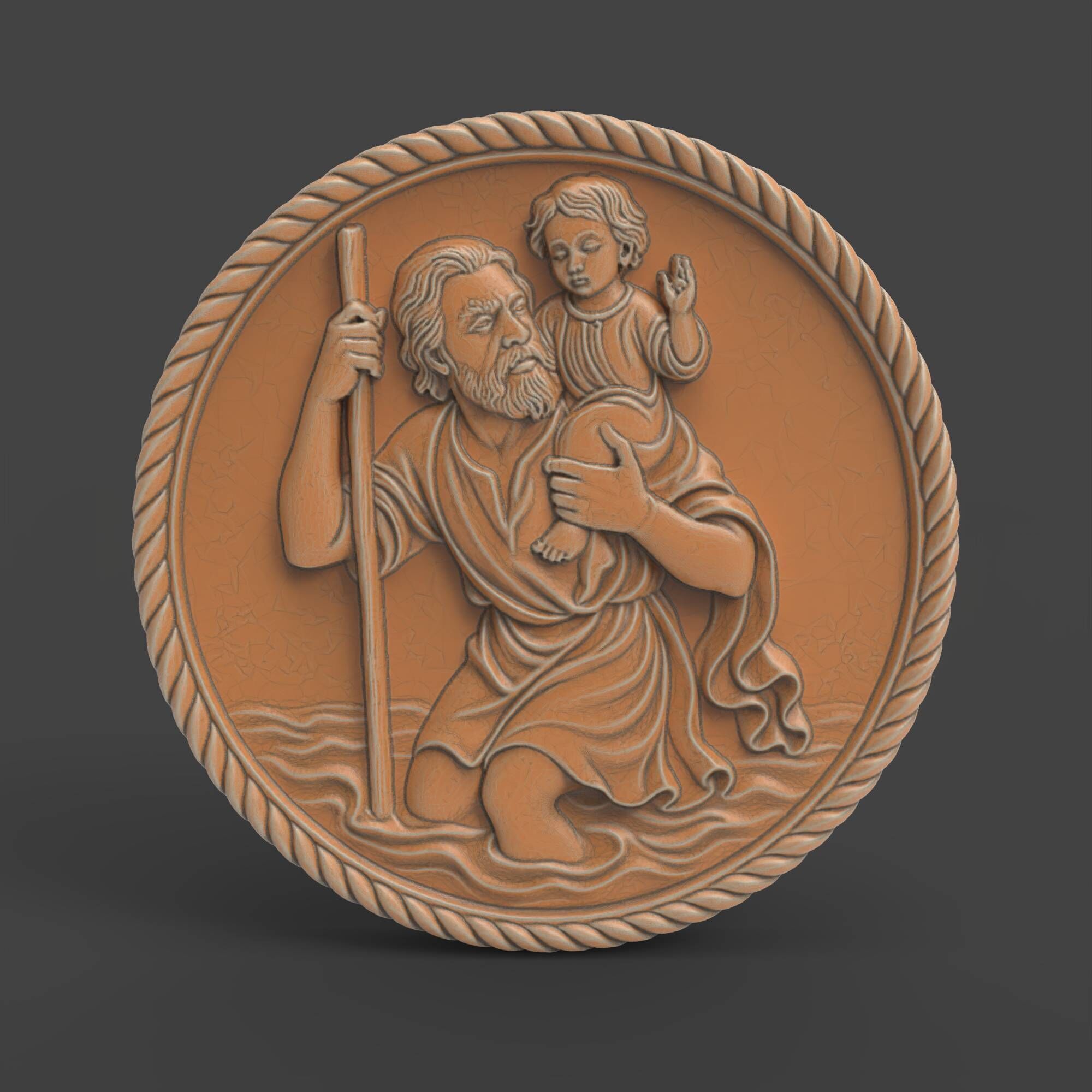 Saint Christopher Medallion Religious Plaque Relief Coin 3D print model_1