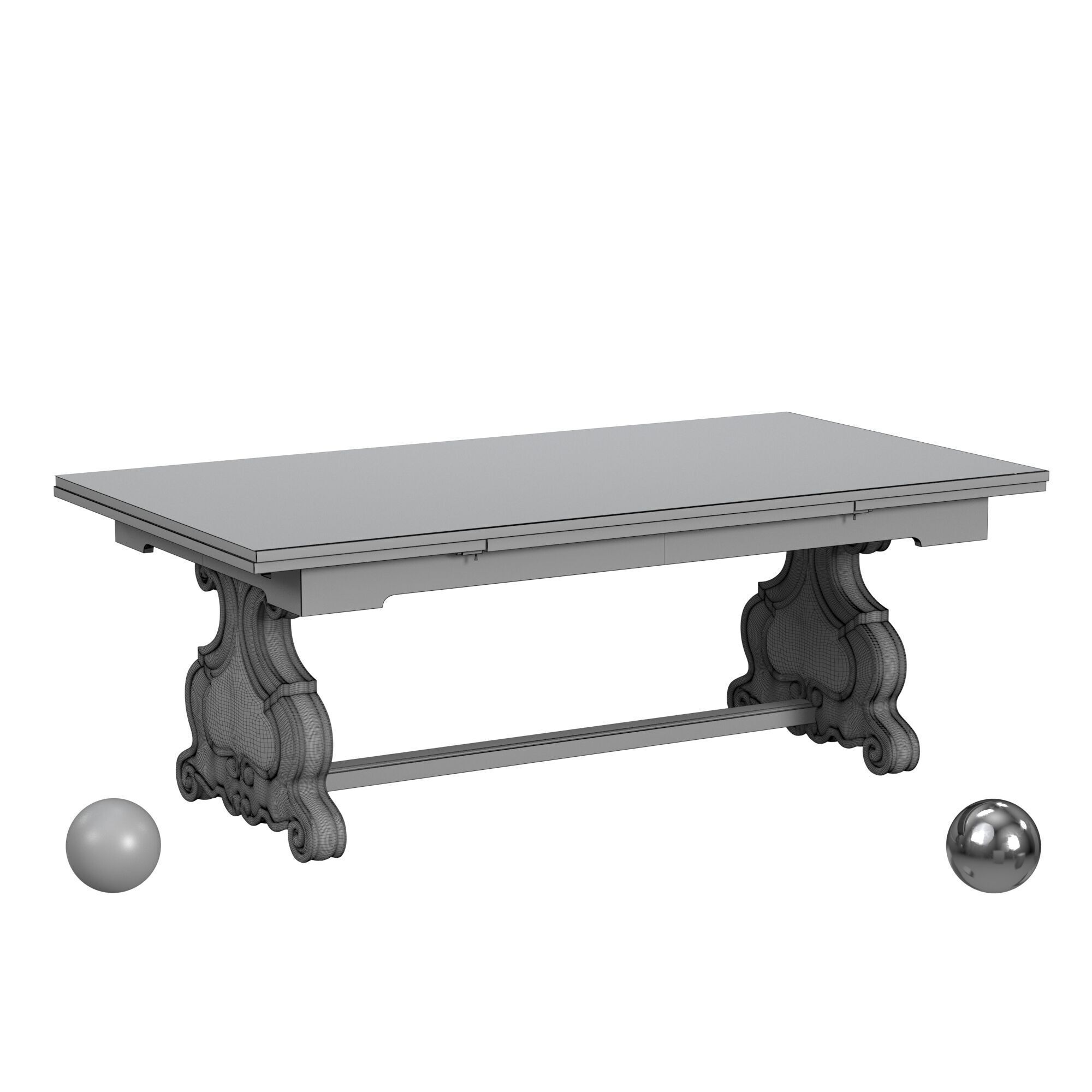 Antique Dutch Rustic Neoclassical Trestle Table 3D model_3