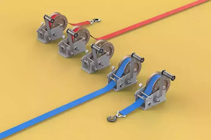 WINCHES HAND CRANK WINCH HOIST BELT WEBBING STRAP HOOK CRANE TON 3D model