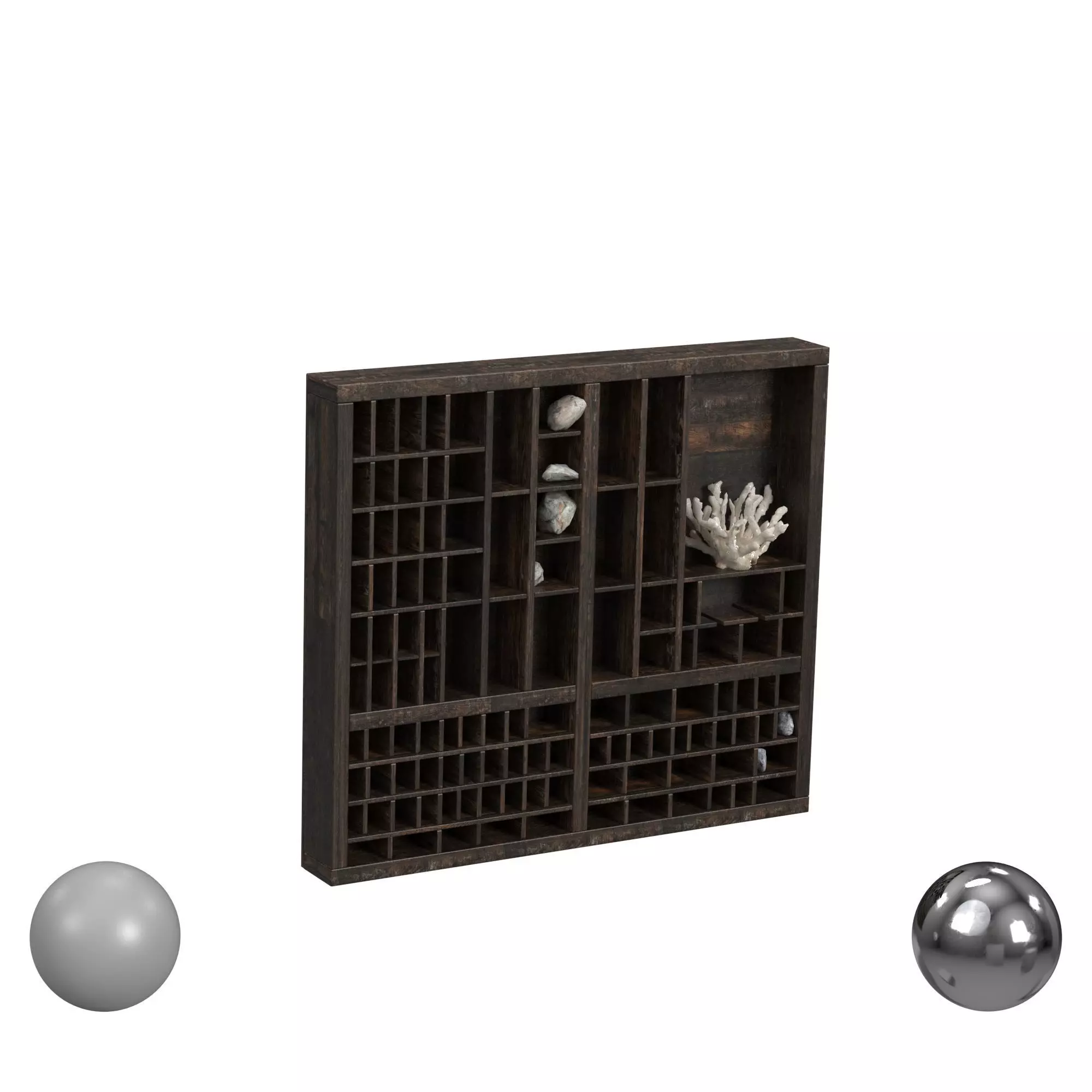 Antique Printers Tray Wall Shelf v2 3D model_0