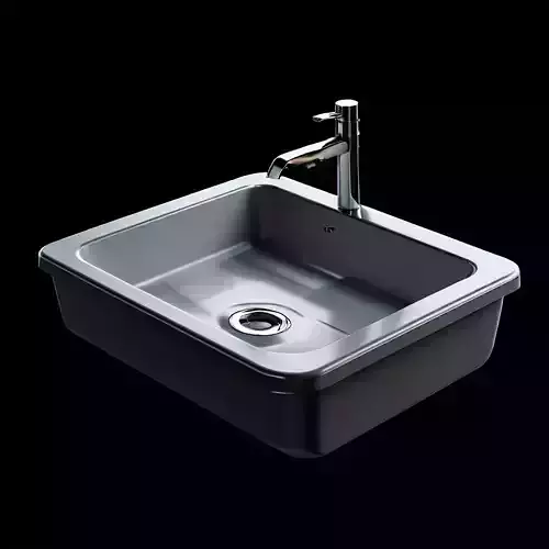 Modern Kitchen Sink 3D Model Stylized Black Basin with Faucet  Low-poly 3D model