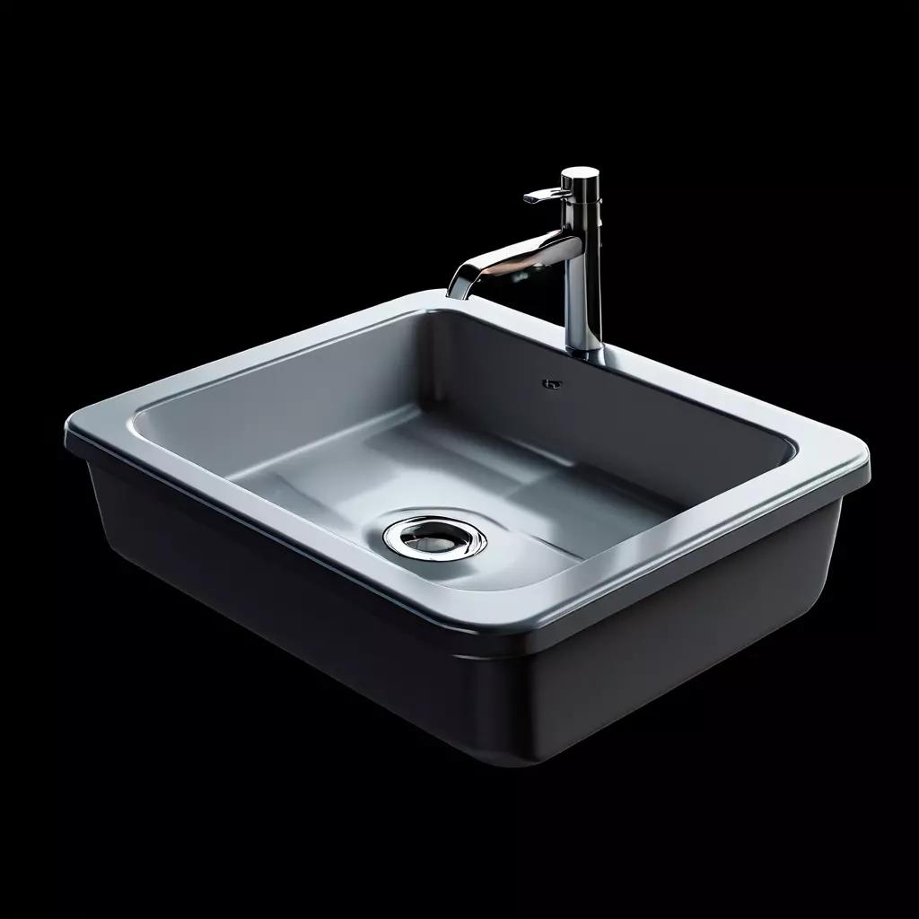Modern Kitchen Sink 3D Model Stylized Black Basin with Faucet  Low-poly 3D model_0