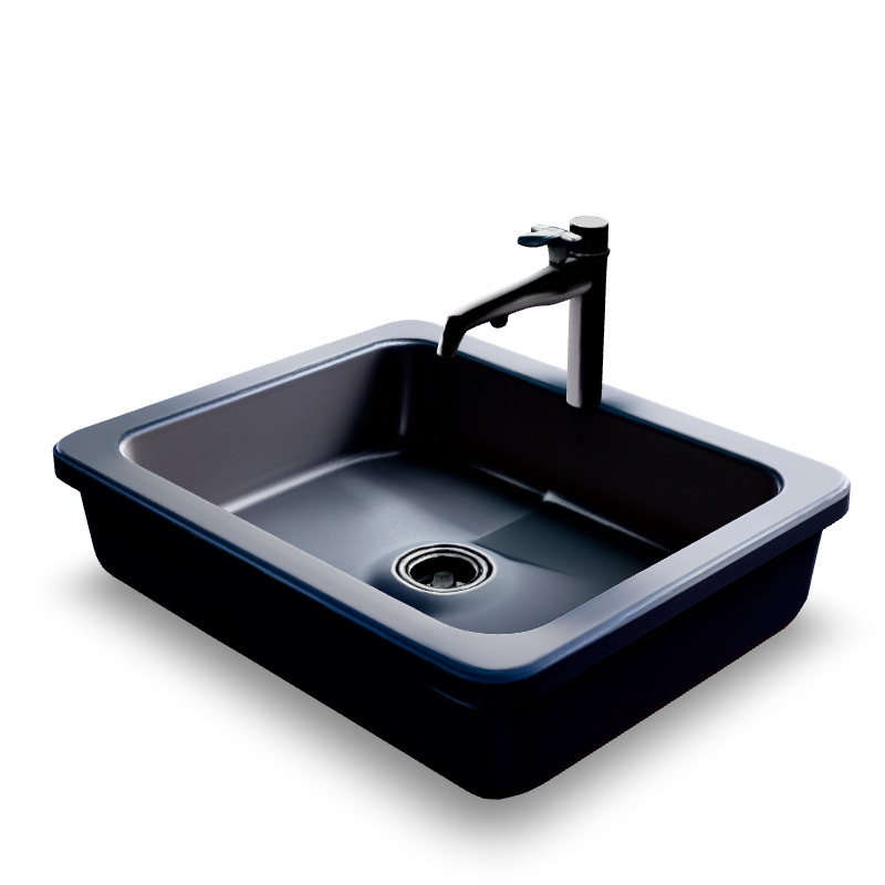 Modern Kitchen Sink 3D Model Stylized Black Basin with Faucet  Low-poly 3D model_1