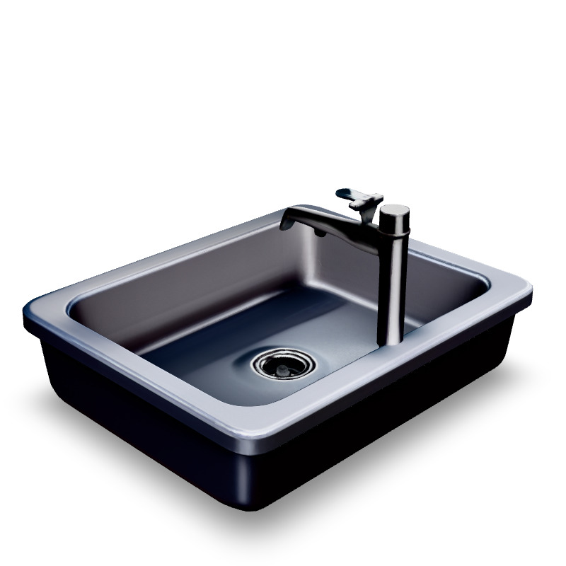 Modern Kitchen Sink 3D Model Stylized Black Basin with Faucet  Low-poly 3D model_4