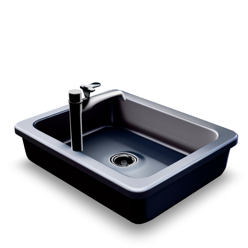 Modern Kitchen Sink 3D Model Stylized Black Basin with Faucet  Low-poly 3D model_5
