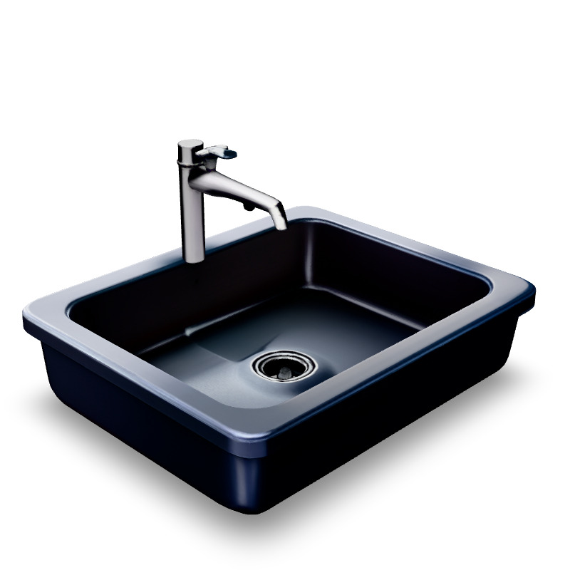 Modern Kitchen Sink 3D Model Stylized Black Basin with Faucet  Low-poly 3D model_2