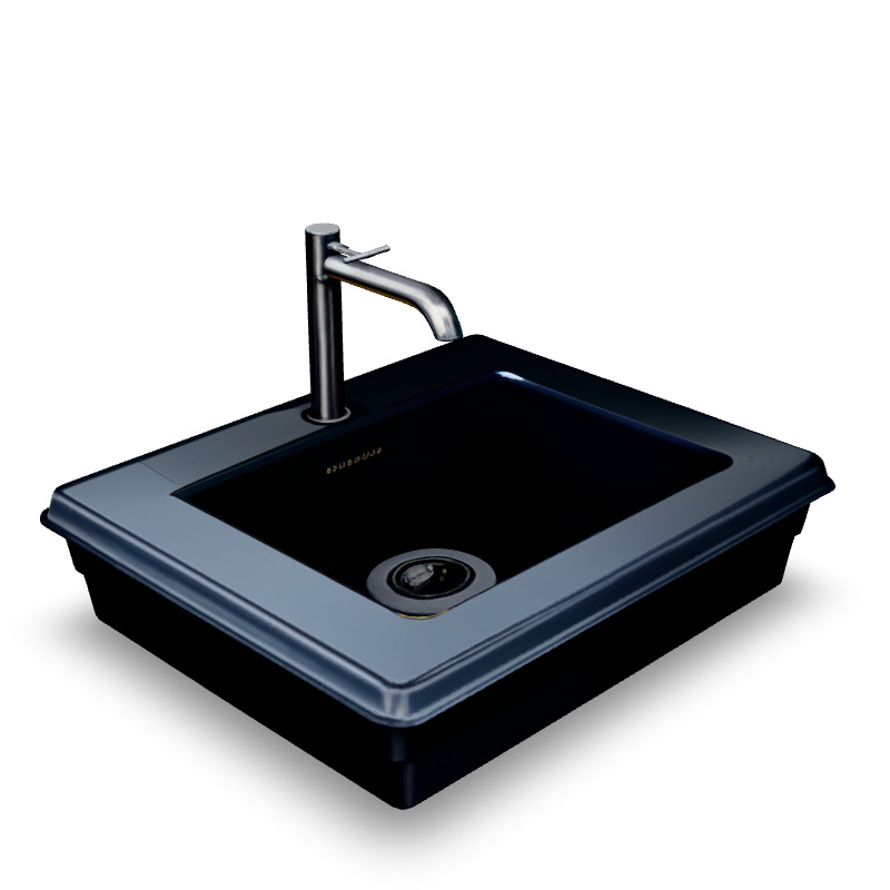 Stylized Square Kitchen Sink 3D Model Black Basin with Low-poly 3D model_2