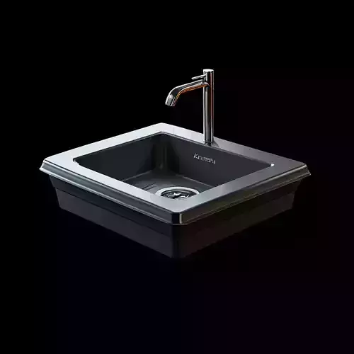 Stylized Square Kitchen Sink 3D Model Black Basin with Low-poly 3D model