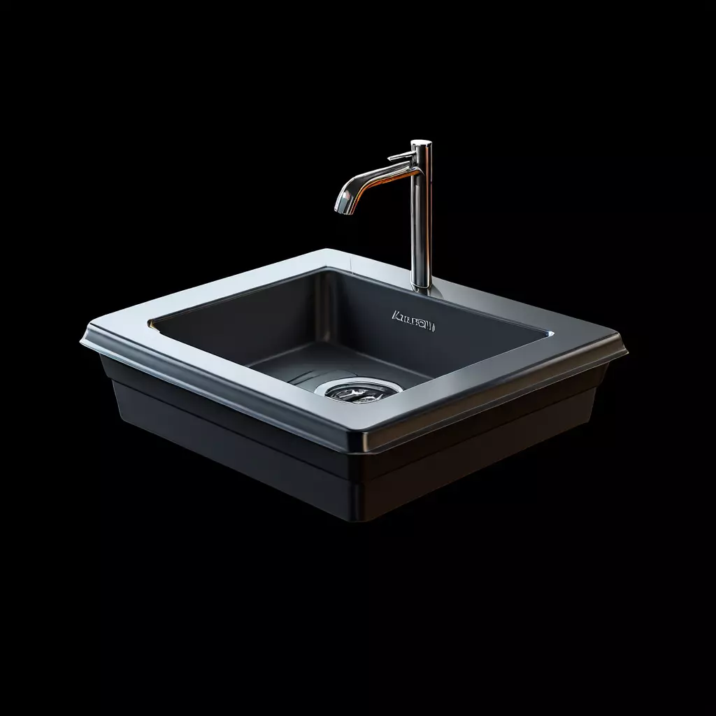 Stylized Square Kitchen Sink 3D Model Black Basin with Low-poly 3D model_0