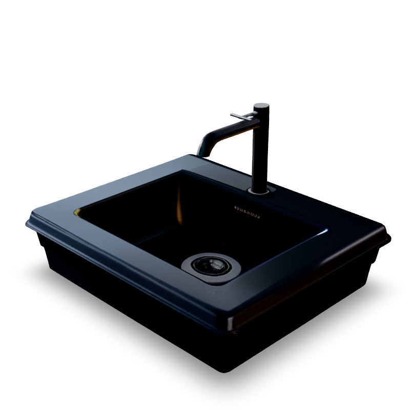 Stylized Square Kitchen Sink 3D Model Black Basin with Low-poly 3D model_1