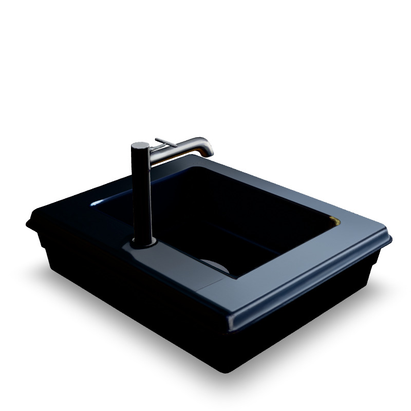 Stylized Square Kitchen Sink 3D Model Black Basin with Low-poly 3D model_5