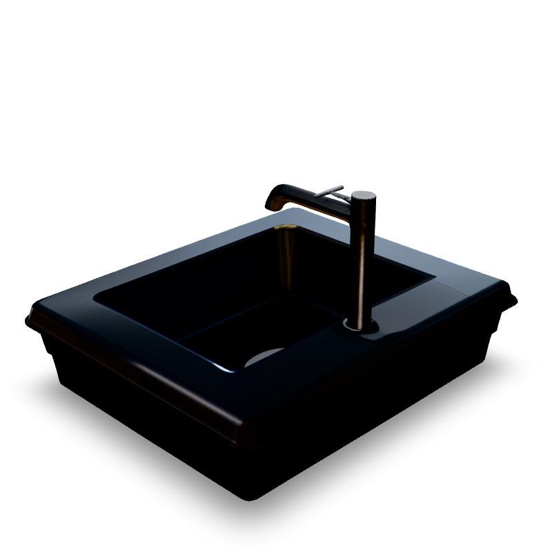 Stylized Square Kitchen Sink 3D Model Black Basin with Low-poly 3D model_4