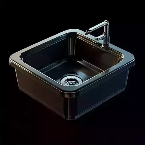 Stylized Metal Kitchen Sink 3D Model with Faucet Low-poly 3D model