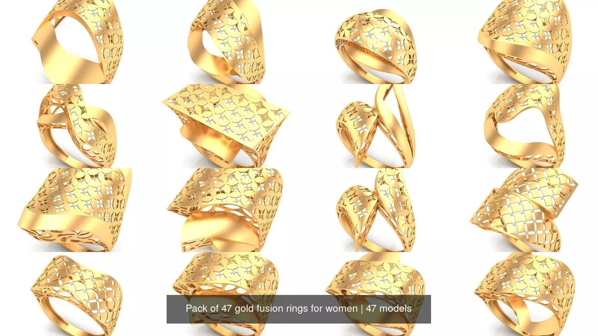 Pack of 47 gold fusion rings for women 3D Model Collection_36