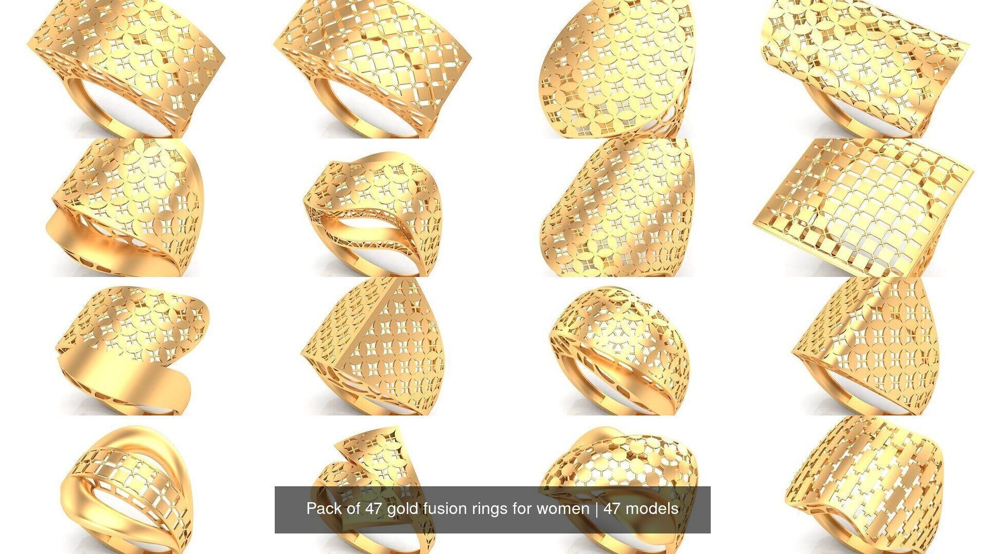 Pack of 47 gold fusion rings for women 3D Model Collection_38