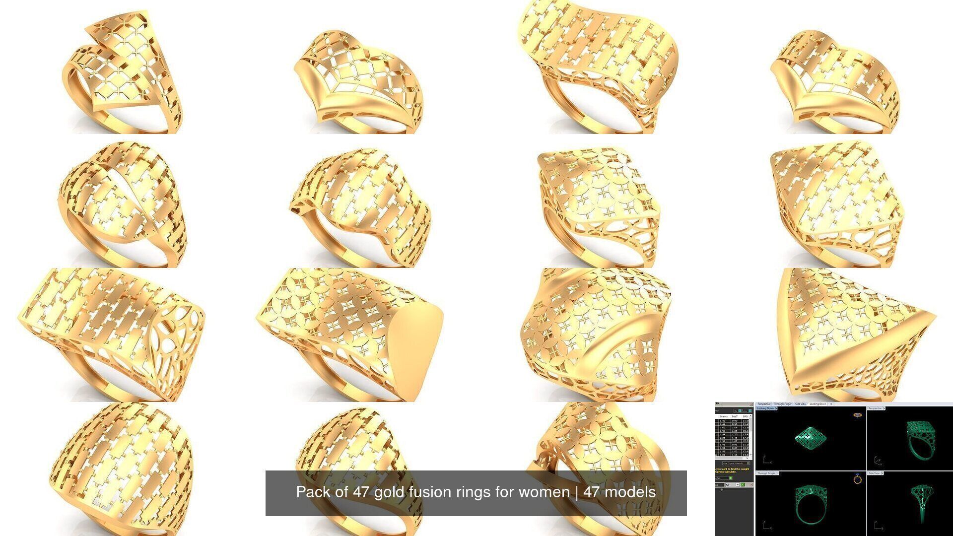 Pack of 47 gold fusion rings for women 3D Model Collection_41