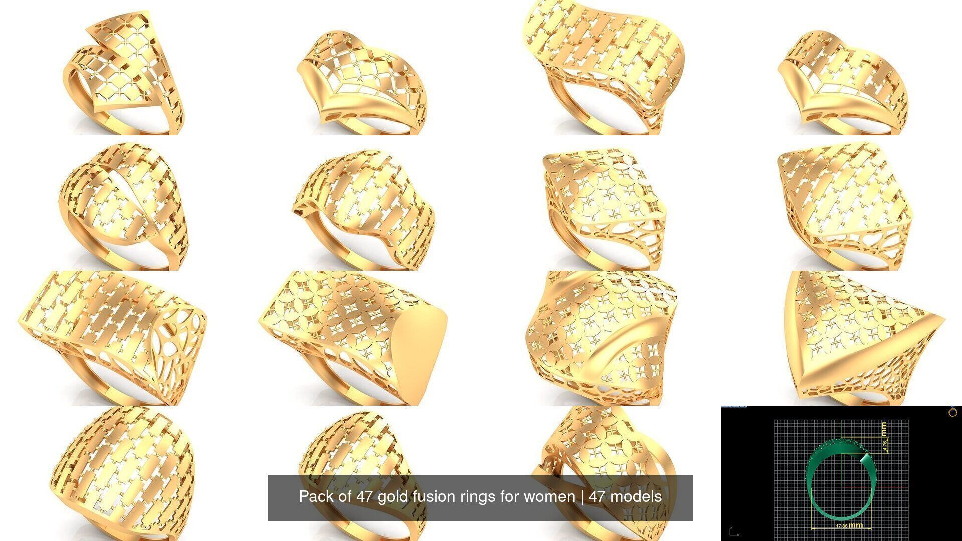Pack of 47 gold fusion rings for women 3D Model Collection_39