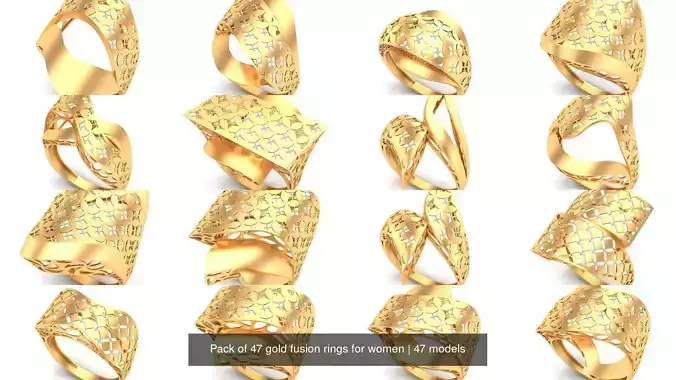 Pack of 47 gold fusion rings for women