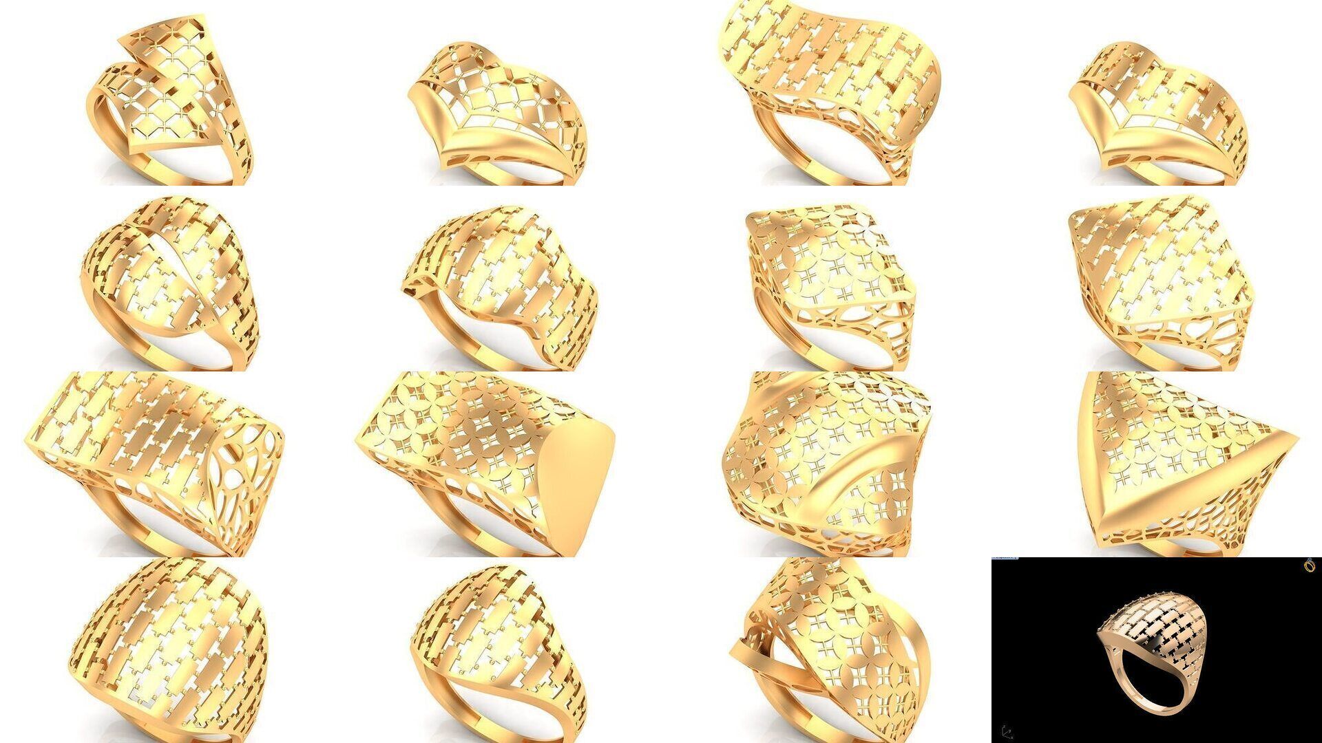 Pack of 47 gold fusion rings for women 3D Model Collection_40