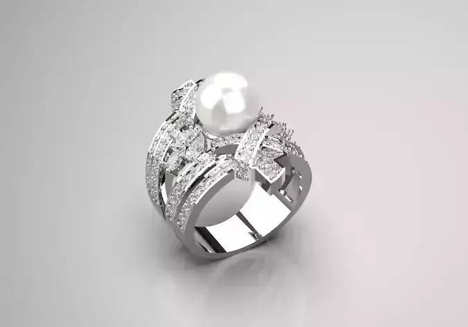 pearl diamond gold ring pr0017