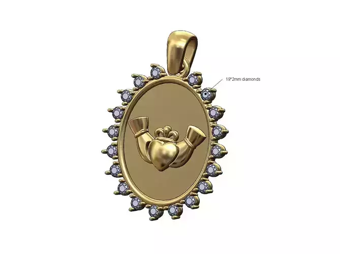 Diamond oval Claddagh heart crown pendant charm