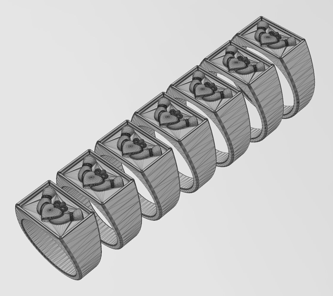Claddagh heart crown rectangular signet ring US sizes 6to12 3D print model_14