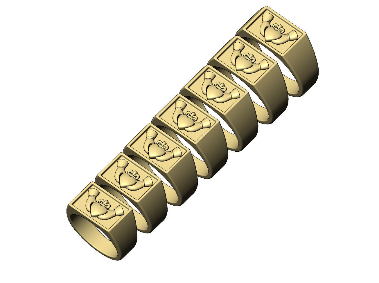 Claddagh heart crown rectangular signet ring US sizes 6to12 3D print model_4