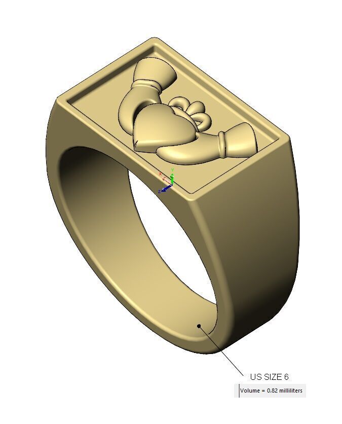 Claddagh heart crown rectangular signet ring US sizes 6to12 3D print model_17