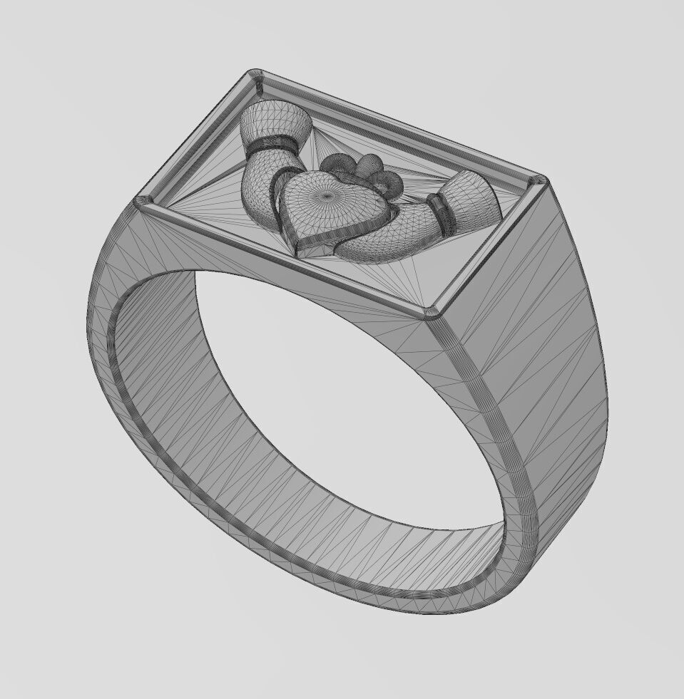 Claddagh heart crown rectangular signet ring US sizes 6to12 3D print model_15