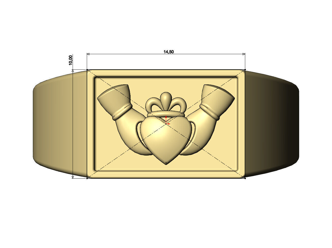 Claddagh heart crown rectangular signet ring US sizes 6to12 3D print model_6