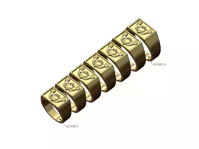 Claddagh heart crown rectangular signet ring US sizes 6to12