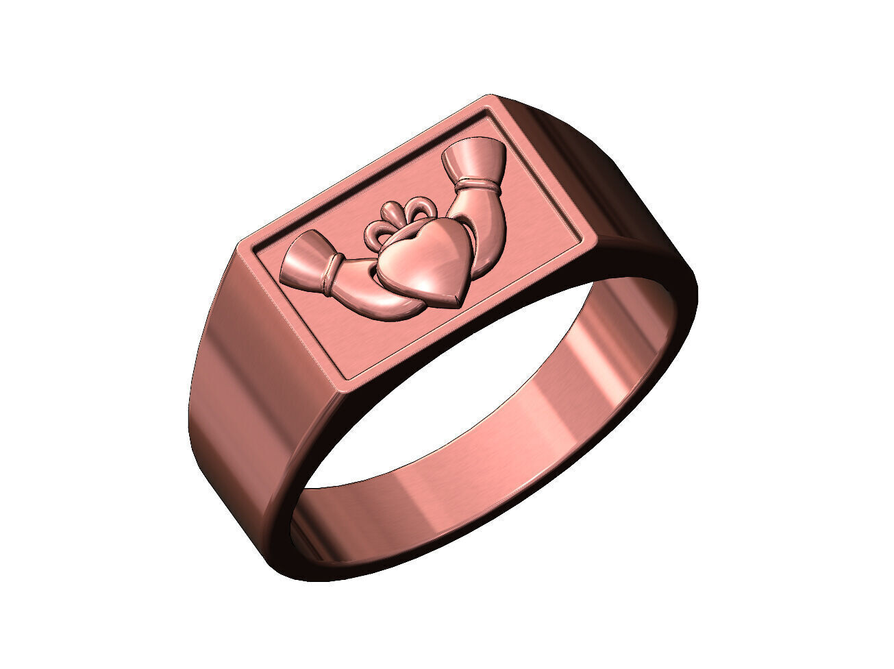 Claddagh heart crown rectangular signet ring US sizes 6to12 3D print model_10