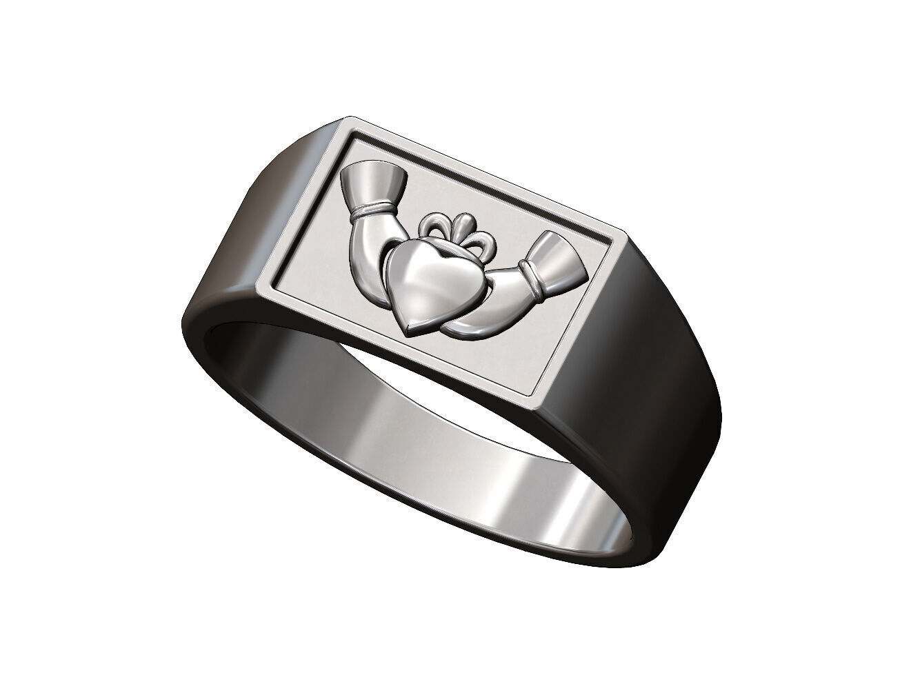 Claddagh heart crown rectangular signet ring US sizes 6to12 3D print model_11