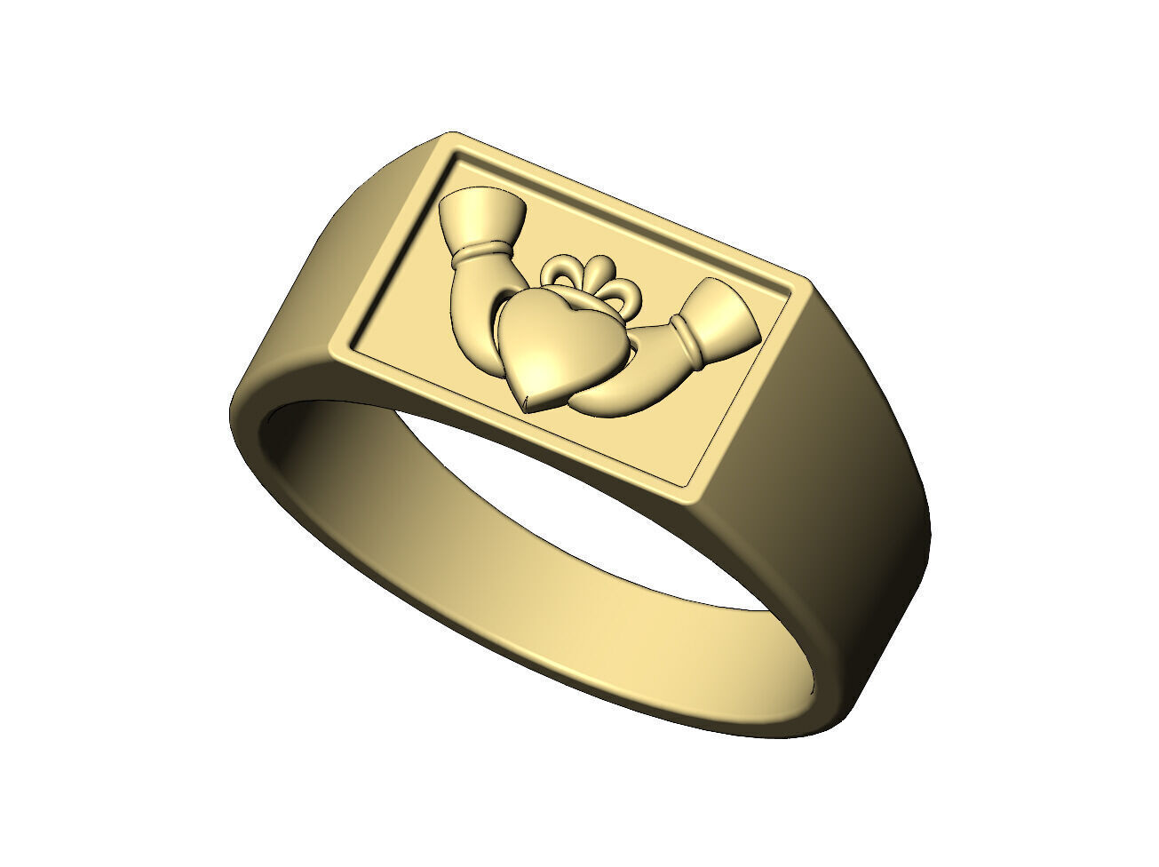 Claddagh heart crown rectangular signet ring US sizes 6to12 3D print model_5