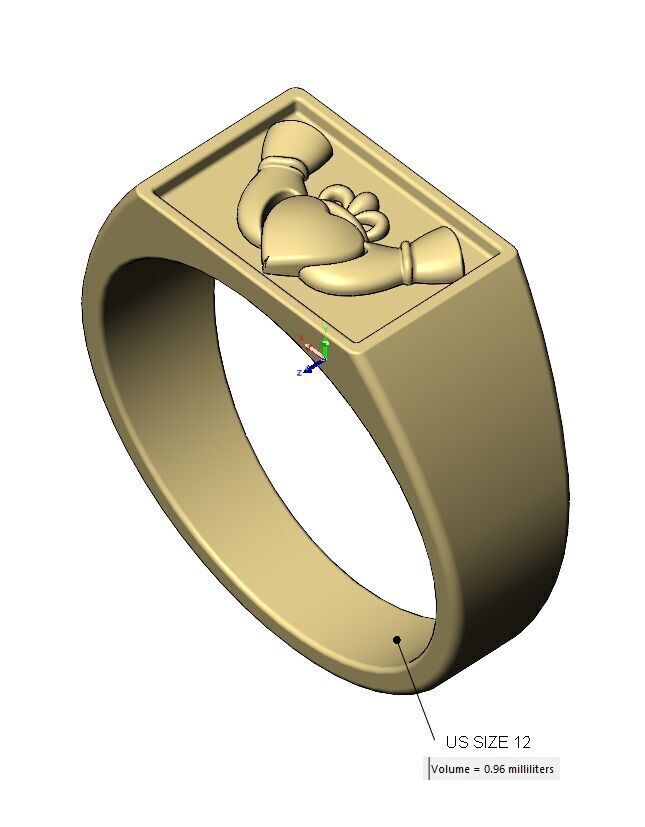 Claddagh heart crown rectangular signet ring US sizes 6to12 3D print model_18