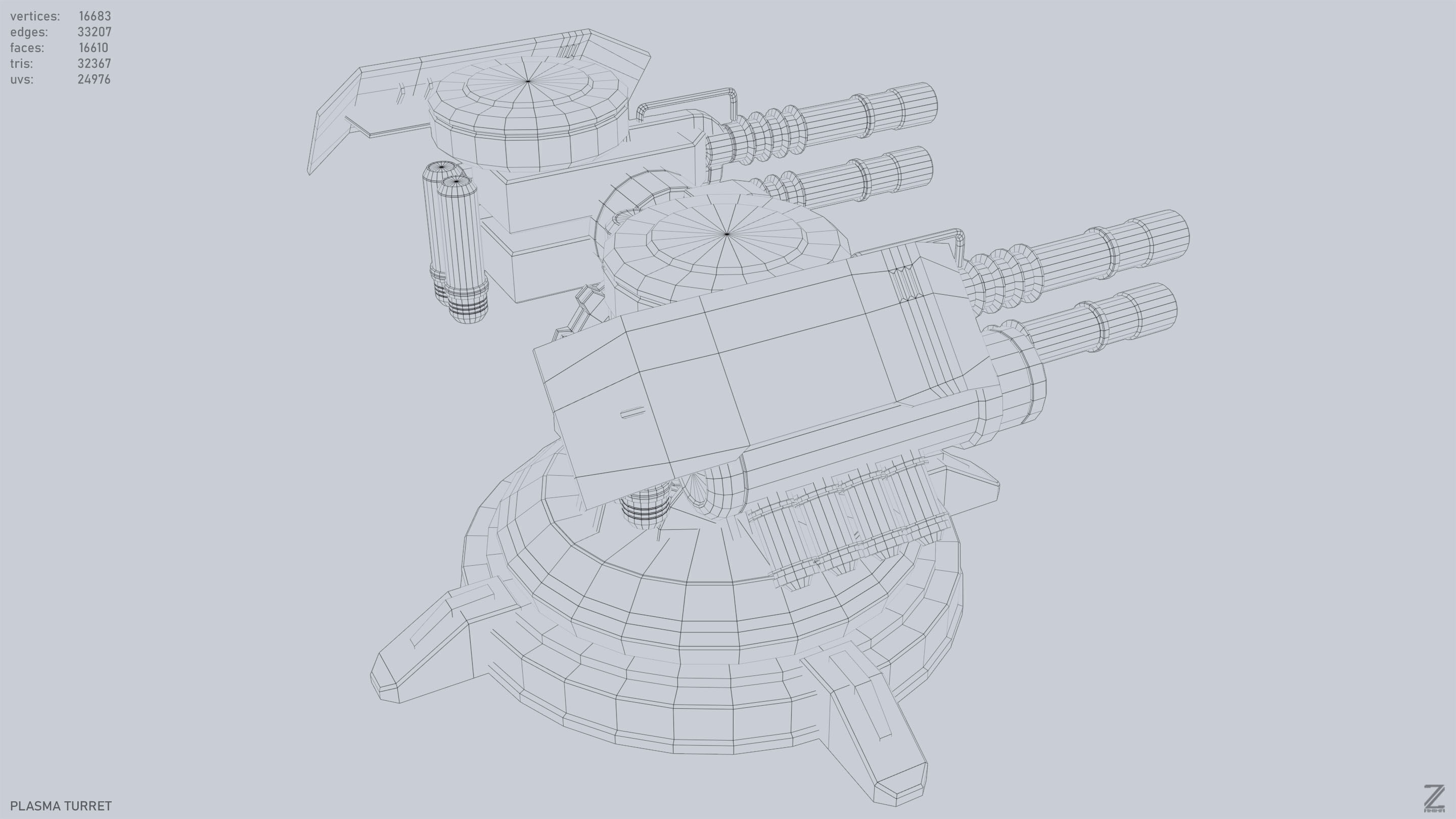 Plasma turret Low-poly 3D model_13