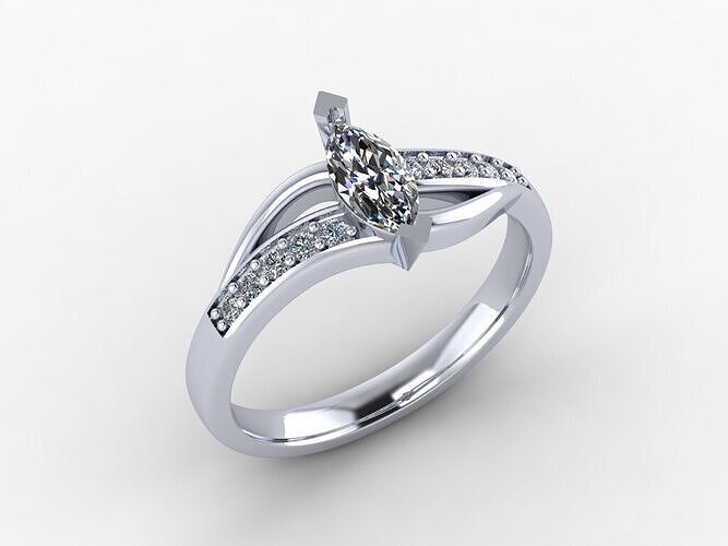 Marquise Diamond Engagement Ring 3D Printable Gold Jewelry Model Free 3D print model