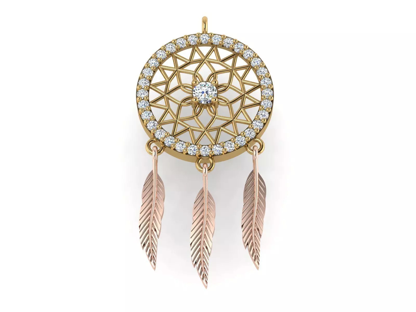 Feathered round pendant or necklace 3D print model